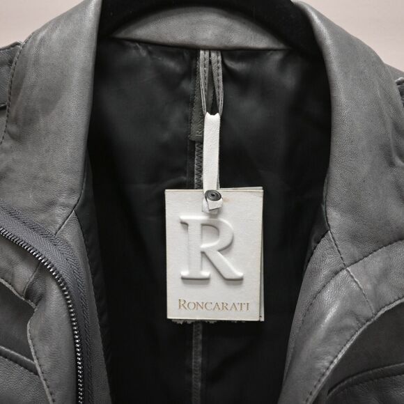 Roncarati | Gray Leather Moto Zip Jacket Size: 42 / Approx. US 8 - Picture 4 of 16